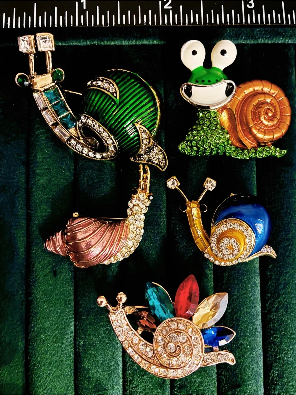 5 Pc Lot Colorful Snail Brooch Pin Set Rhinestone Crystal Enamel Insect Jewelry